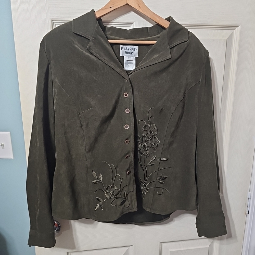Plaza South Classy Olive Green Vintage Button-down Blazer Women's Size 16W EUC